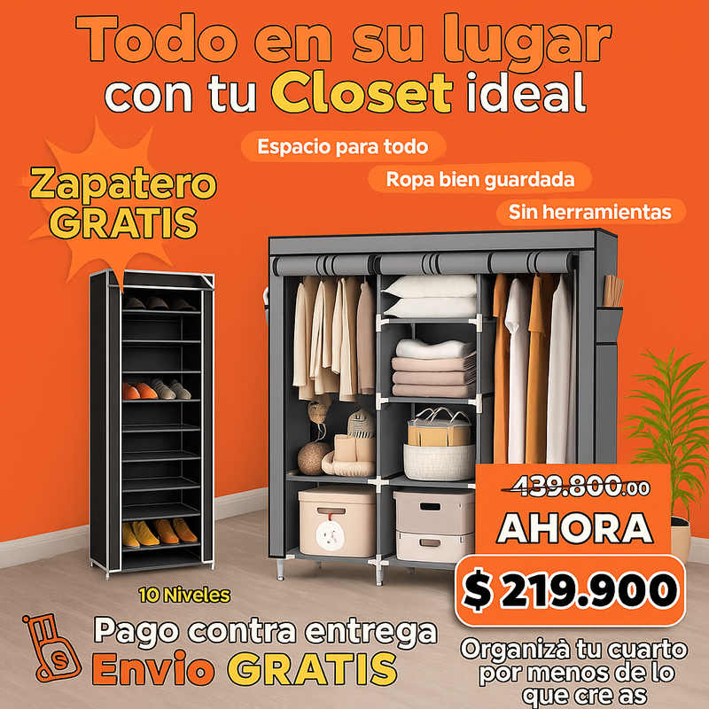 🏠COMBO ZAPATERO DE TELA + CLOSET PORTATIL ROPERO ARMABLE🏠