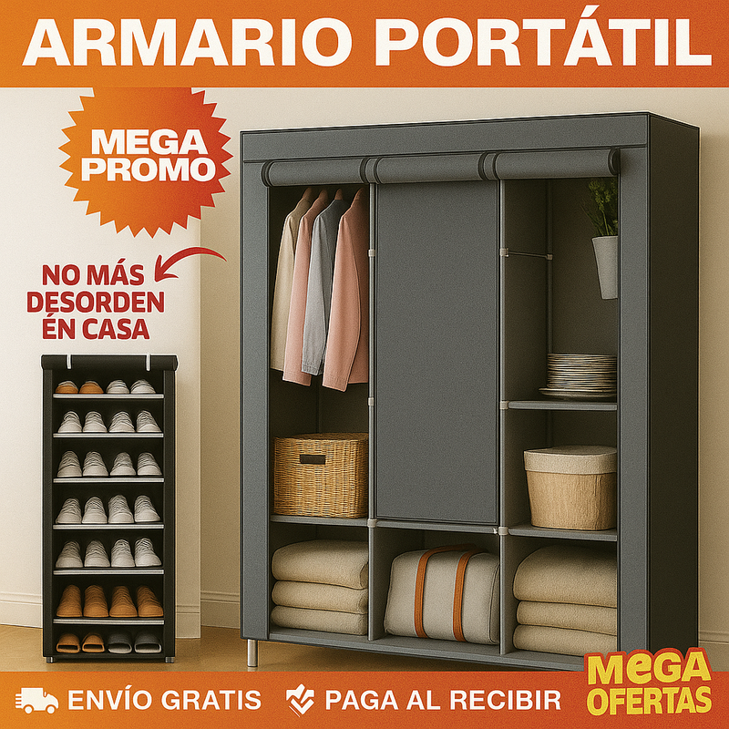 🏠COMBO ZAPATERO DE TELA + CLOSET PORTATIL ROPERO ARMABLE🏠